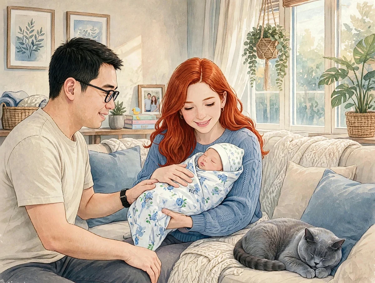 Illustration of family caregivers sharing time with a baby